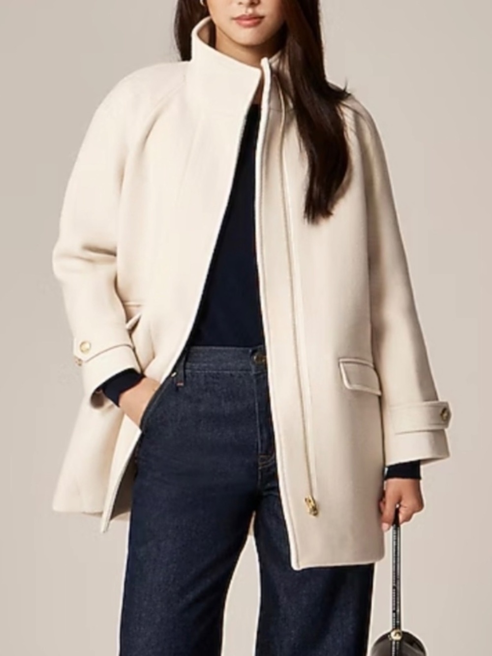 J.Crew Toscana Coat in Italian Stadium-Cloth Wool Ivory Cream Size 20